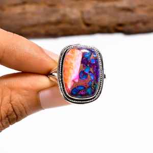 Bague vintage style huître turquoise en cuivre réglable, argent sterling 925, bijoux faits à la main, cadeau pour femme - Product Image 6