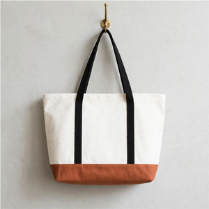<b>Canvas</b> <b>Tote</b> Bag Large Size White with Navy Blue Trim Hand Length Handles Shopping Bag for Groceries Reusable Eco-Friendly Design - Product Image 3