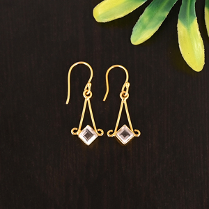 Natural Rose Quartz Gemstone Gold Plated 925 Sterling <b>Silver</b> Square Minimalist <b>Dangle</b> Bezel Setting <b>Earrings</b> for Women - Product Image 2