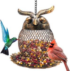 Mangeoire à colibris décorative en métal ajouré en forme de hibou, à suspendre, pour jardin et extérieur, anti-écureuil, mignonne - Product Image 1
