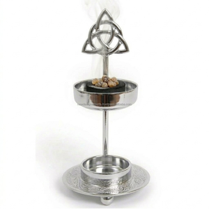 Orthodox Style <b>Silver</b> Adjustable Height Resin Burner with Triquetra <b>Top</b> - Product Image 1