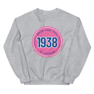 เสื้อสเวตเชิ้ตพิมพ์ลายกราฟิก Jack and Jill สีชมพู ปี 1938 ลายวงกลมสีน้ำเงิน คอกลม แขนยาว สวมใส่สบาย ขายส่งเสื้อผ้า - Product Image 1
