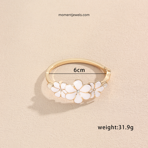 Marine Style Golden Plated Enamel Flower <b>Bangle</b> for Women Luxury Crystal Inlay Zinc Alloy Floral <b>Bangle</b> <b>Bracelet</b> - Product Image 1