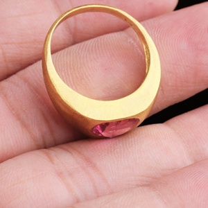 Wholesale Gold Vermeil 925 Sterling Silver <b>Pink</b> <b>Heart</b> Gemstone Flush Set Brushed Domed <b>Ring</b> Fine Jewelry Memoria Jewels - Product Image 5