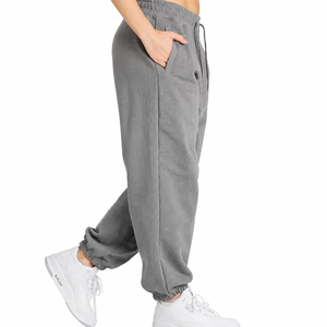 Pantalones Deportivos de Felpa Rojos para Mujer, Cintura Media, Cordón Ajustable, Estilo Casual Hip Hop, Pierna Ancha, Largo hasta el Tobillo, Corte Regular, Color Sólido, Primavera - Product Image 2