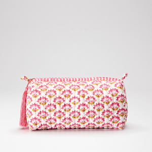Pochette à motif floral rose avec fermeture éclair à pompon, sac à maquillage en coton, trousse de toilette de voyage au prix de gros, modèle BG-1002, Sevya Store - Product Image 2