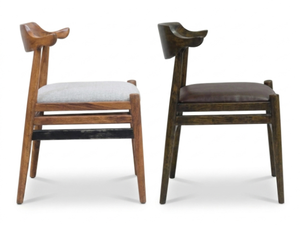 Chaise de salle à manger en bois massif de style mid-century modern avec assise rembourrée en similicuir pour salle à manger - Product Image 1