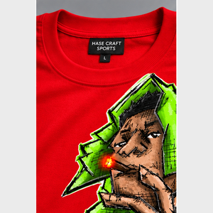 เสื้อยืดลายการ์ตูนสีแดงสำหรับผู้ชาย สไตล์สตรีท แขนสั้น คอกลม ทรงปกติ เสื้อยืดฮิปฮอป - Product Image 5