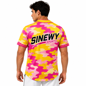 Maillot de baseball imprimé SINEWY, manches courtes, boutons sur le devant, unisexe, adulte, coupe classique, respirant, évacuant l'humidité, écologique - Product Image 4