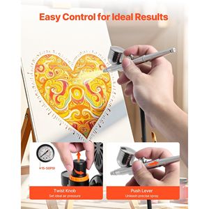 Kit Aerografo Professionale 1/6 HP con Compressore d'Aria, 3 Aerografi a Doppia Azione per Acrilico e 3 Punte con Tubo per Decorazione Torte - Product Image 4