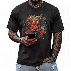 Camisetas Casuales con Estampado DTG DTF Black Lion, Camisetas con Estampado Gráfico Vintage Personalizadas para Hombre, Camisetas con Tu Propia Marca - Product Image 1
