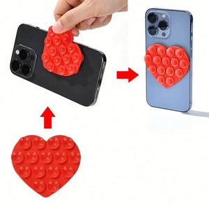 Support de téléphone en silicone double face en forme de cœur avec logo personnalisé, support à ventouse réutilisable pour usage domestique, cadeaux promotionnels d'entreprise - Product Image 4