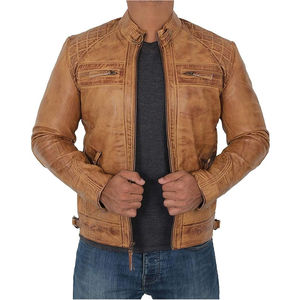Veste réversible en cuir de vache véritable pour homme, personnalisable en gros, écologique, chaude, marron, streetwear - Product Image 4