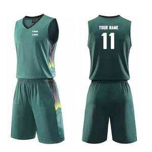 Conjunto de Uniforme de Baloncesto Personalizado, Degradado Verde, Cuello en V, Sin Mangas, Absorbente de Humedad, Unisex para Adultos - Product Image 1