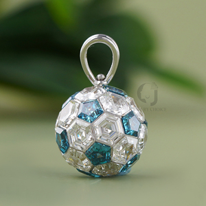 14K White Gold 8.50 CT Lab Grown Diamond Ball Pendant Hexagon Brilliant Cut Blue White Invisible Setting Sphere Necklace - Product Image 2