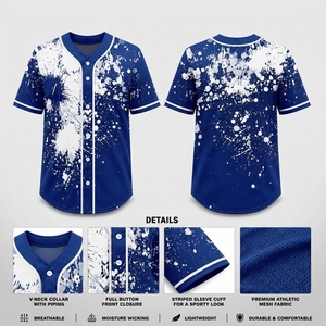 Uniforme de Béisbol Personalizado para Equipos, Sublimado con Diseño de Salpicaduras de Pintura, Cuello en V con Botones, Malla, Fabricante OEM al por Mayor - Product Image 1