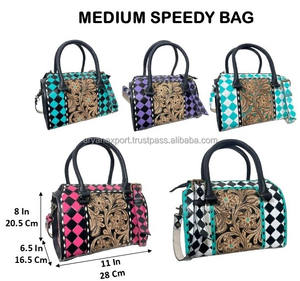 Sac Speedy 11 pouces en cuir à carreaux fait main pour femme, sac à main élégant en cuir de vachette, sac bandoulière, sac de voyage, collection March Expo 2026 - Product Image 2