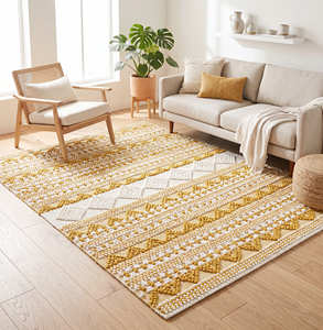 Coastal Boho Cotton Area Rug with Blue Geometric Pattern for Living Room, Bedroom & Beach House Interiors - Product Image 2