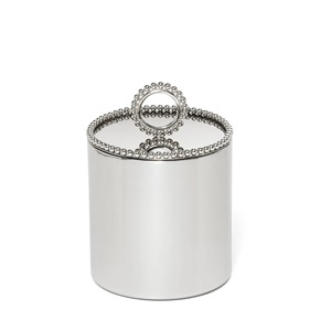Silver Metal Ice <b>Bucket</b> <b>with</b> Beaded <b>Lid</b> and Ring Handle Round Elegant Champagne Cooler - Product Image 3