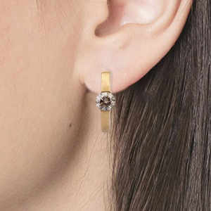 18K Gold Chunky Hoop <b>Stud</b> <b>Earrings</b> with <b>Turquoise</b> and Diamond Accents - Product Image 1