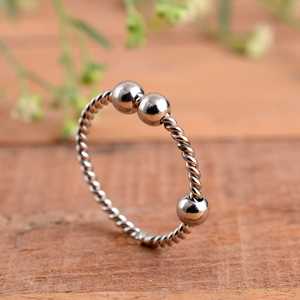 Trendy 925 Sterling <b>Silver</b> Twisted Band Fidget <b>Ring</b> Adjustable Anxiety 3 Rotating Beads Stress Relief <b>Spinner</b> Engagement Wedding - Product Image 4