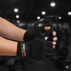 Rexfit Half <b>Finger</b> Gym Gloves Black Mesh Breathable Non Slip Adjustable Wrist <b>Strap</b> Hook and Loop Closure Weight Lifting Unisex - Product Image 1