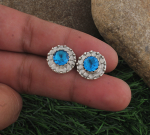 Wholesale Silver Plated Natural Blue Topaz Drop <b>Earrings</b> Gemstone Beaded <b>Halo</b> Bezel Crown Prongs Luxury Gift Jewelry - Product Image 4
