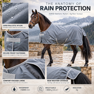 Manta Impermeable para Caballo Gris con Exterior de Nailon Balístico 1680D y Relleno 0G |   Manta Impermeable y Transpirable con Cierre Magnético Frontal - Product Image 5