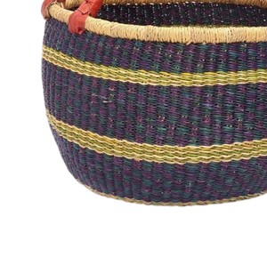 Cesta de Almacenamiento de Alimentos para Despensa, Única, de Fibra de Pasto Marino, Tejida a Mano, Ecológica, con Rayas Azul Marino, Morado y Amarillo - Product Image 4