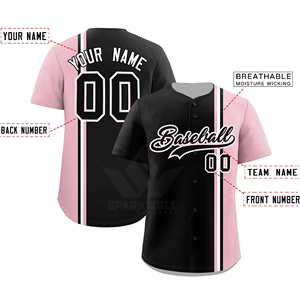 เสื้อเบสบอลสั่งทำพิเศษ สีชมพูกรมท่า ลายทาง พิมพ์ลายแบบ Sublimation สำหรับผู้ใหญ่ แขนสั้น ติดกระดุมด้านหน้า ระบายเหงื่อได้ดี ชุดกีฬา - Product Image 4