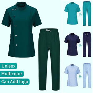 Women's Teal <b>Scrub</b> <b>Top</b> With Front Buttons And Pockets Hospital Uniform Woven Cotton Polyester Material - Product Image 4