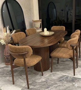 Juego de Mesa de Comedor Ovalada de Madera de Teca Sólida con Sillas Tapizadas - Diseño Moderno Escandinavo, Muebles de Comedor de Lujo para Hotel o Villa - Product Image 3