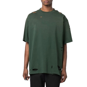 T-shirts amples et déchirés de qualité supérieure, à épaules tombantes, élégants, à manches courtes, 100 % coton, pour hommes - Product Image 1