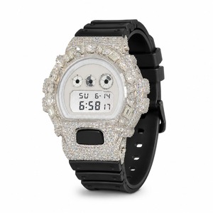 Reloj digital de lujo para mujer, caja con diamantes de imitación, correa de goma, forma redonda, bisel con diamantes, pantalla blanca - Product Image 6