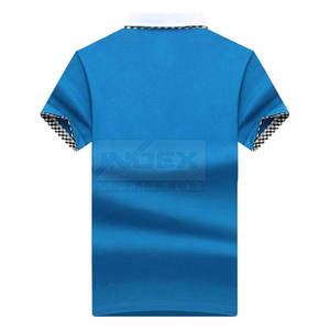 INDEX Men's <b>Blue</b> Short Sleeve <b>Polo</b> <b>Shirt</b> Knitted Breathable Casual Regular Fit Solid Color Button Design Front Logo - Product Image 2