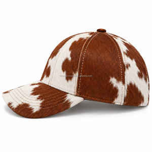 Gorra de Béisbol de Piel de Vaca con Estampado Animal, 6 Paneles, Unisex, Ajustada, Estilo Casual, Patrón Marrón y Blanco - Product Image 5
