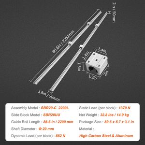 Set di movimento lineare SBR20 da 2200mm per CNC fai-da-te, nuovo, con due guide da 86,6 pollici e quattro blocchi SBR20UU con cuscinetti integrati - Product Image 4