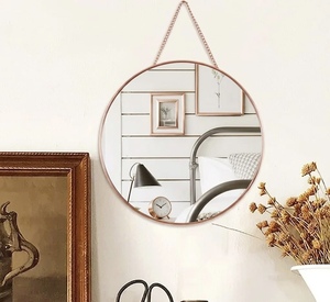 Round Shape Hanging Vintage Wall Mirror with Metal Border Wall Hanging Mirror with Chain | Decorative MIrror Gold Border Mirror - Product Image 2