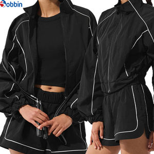 Ensemble court coupe-vent pour femme, nouveau modèle tendance unisexe, ensemble court coupe-vent en nylon personnalisé avec fermeture éclair pour femme, élastique et imperméable - Product Image 6