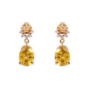 Pendientes de zafiro amarillo, piedra preciosa ovalada de Ceilán, plata de ley 925, chapados en oro de 14 quilates, joyería fina para mujer - Product Image 4