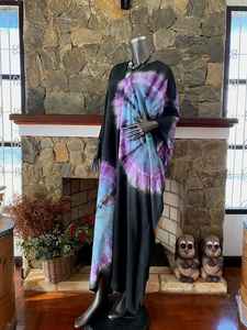 Robe caftan Shibori Tie Dye noir turquoise, art portable, maxi bohème - Product Image 4