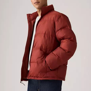 Chaqueta Acolchada Roja para Hombre con Cuello Alto y Capucha, Cierre de Cremallera, Cortavientos, Informal de Invierno, Relleno de Algodón, Corte Regular - Product Image 1