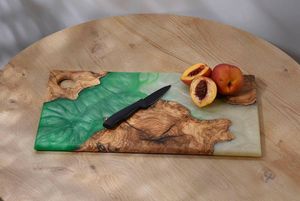 Green Resin Rectangle Foldable Dishwasher <b>Safe</b> Chopping Block with Wood <b>Knife</b> Handle 1.5 cm Thickness - Product Image 2