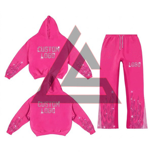 Ensemble de survêtement streetwear empilé pour hommes, deux pièces, avec pantalon jogger évasé et strass - Product Image 4