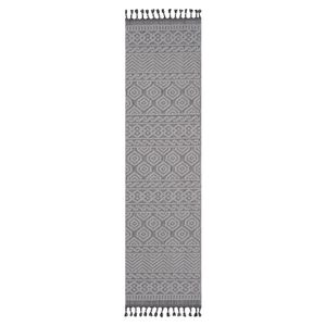 Alfombra de pasillo geométrica gris/blanca 2X8 para interiores/exteriores de la colección LOOM and LUXE - Product Image 2