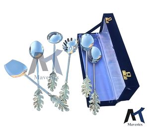 <b>Silver</b> Plated <b>Tea</b> Spoons <b>Set</b> With Leaf Handle Mirror Finish Long Handle Modern Design - Product Image 4
