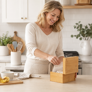 Boîte à cartes de recettes en bambou – Rangement carré élégant pour cartes de recettes, reçus et clés |   Organisateur de bureau en bambou naturel, cadeau idéal - Product Image 3