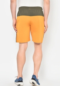 Pantalones Cortos Deportivos para Hombre con Bloques de Color, Cintura Media, Elásticos, de Secado Rápido, con Paneles, Tipo Bermuda, Naranja y Verde, de Poliéster - Product Image 3