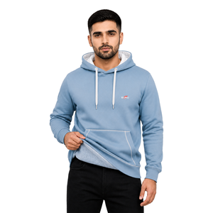 Sweat-shirt à capuche pour homme Euro, bleu clair uni, décontracté, avec logo sur le devant, en molleton tricoté, pour l'automne - Product Image 5