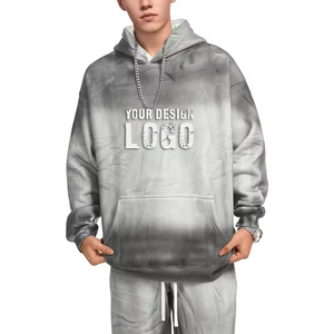 Street Hip Hop Washed <b>Spray</b> Dyed Oversized Mens Hoodies Customized Logo Plus Fleece Gradient Color Loose Men's Hoodies - Product Image 2